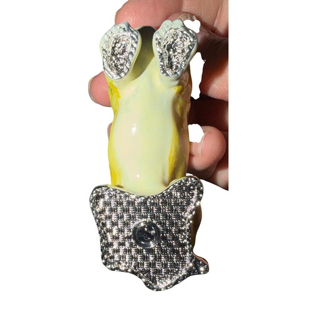 Dachshund Trinket Box Small Yellow Enamel Crystal Dog New - Picture 7 of 9
